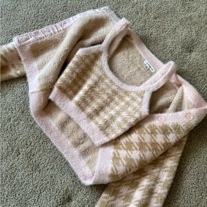 For Love And Lemons Pink and Tan Sweater Set